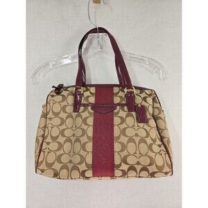 NEW Coach Signature Khaki Jacquard Merlot Stripe NANCY Satchel Crossbody Bag Med